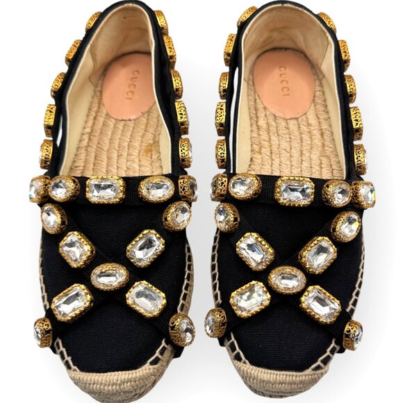 Authentic Gucci Crystal Embellished Round Toe Pepita Espadrilles Flats - Picture 1 of 6